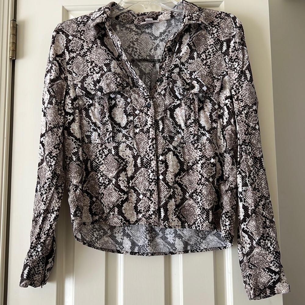 SO Women’s Snake Print Button Down Top, Size Small